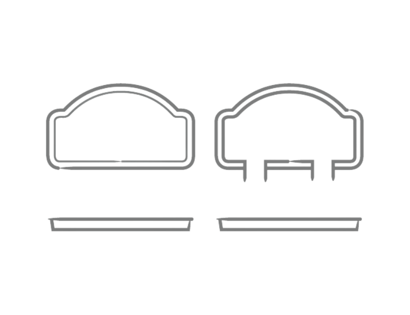 Black line drawing of two chair-like seat templates with side and front views on a white background