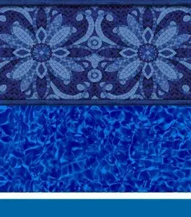 Pool liner pattern: dark blue decorative border above textured blue water.