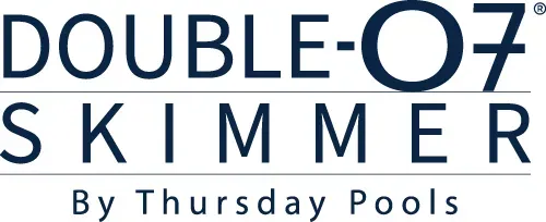 Double-07 Skimmer logo in navy blue with “By Thurday Pools” text underneath