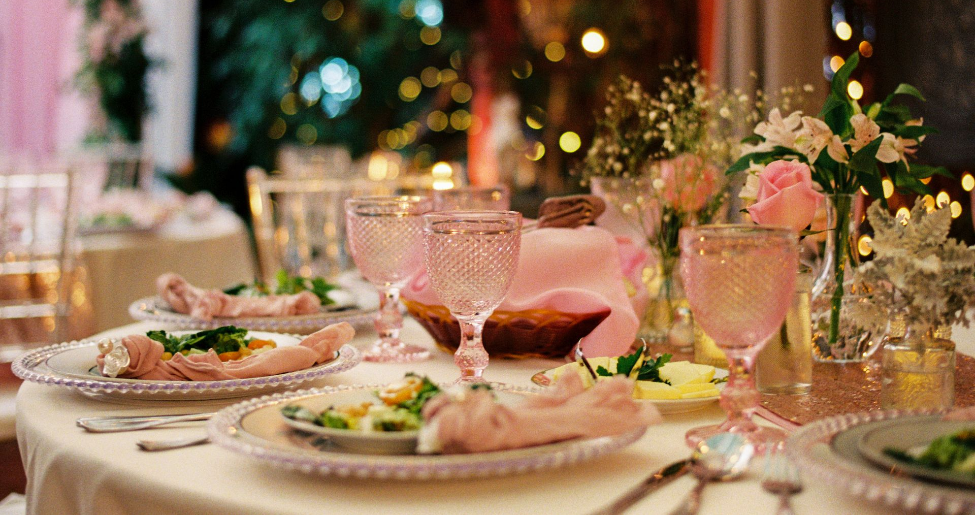pink wedding reception table setting