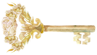 A key with flowers on it on a white background.