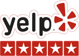 A yelp logo with five stars on it