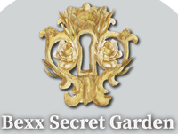 A logo for bexx secret garden with a keyhole and flowers
