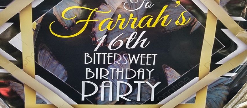 Roaring 20's 16th Unbirthday welcome sign for actress Farah Mackenzie at bexx secret garden 