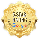 A gold badge that says 5 star rating google
