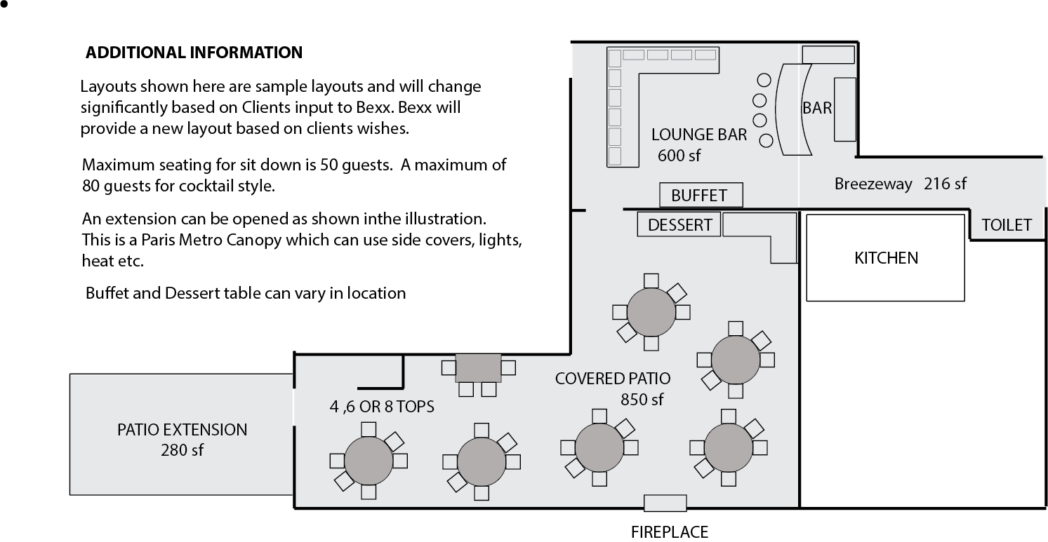 A black and white floor plan of a room with tables