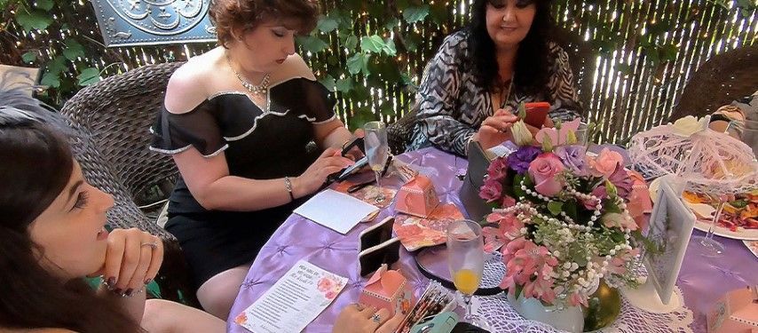 Bridal shower dining table with guests 