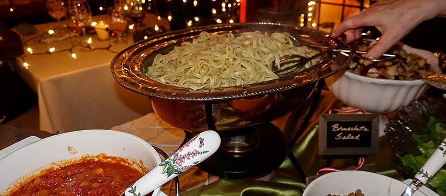 Create your own pasta buffet with salads an assortment of pastas and sauces. created by bexx secret garden.