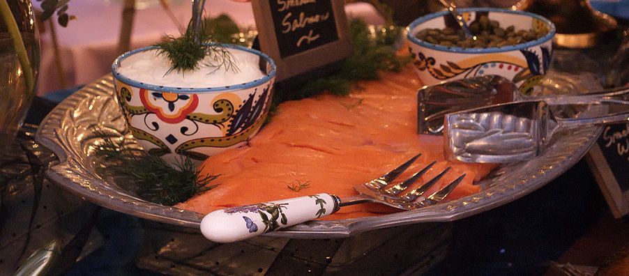 Smoked salmon with capers, dill, sour cream.