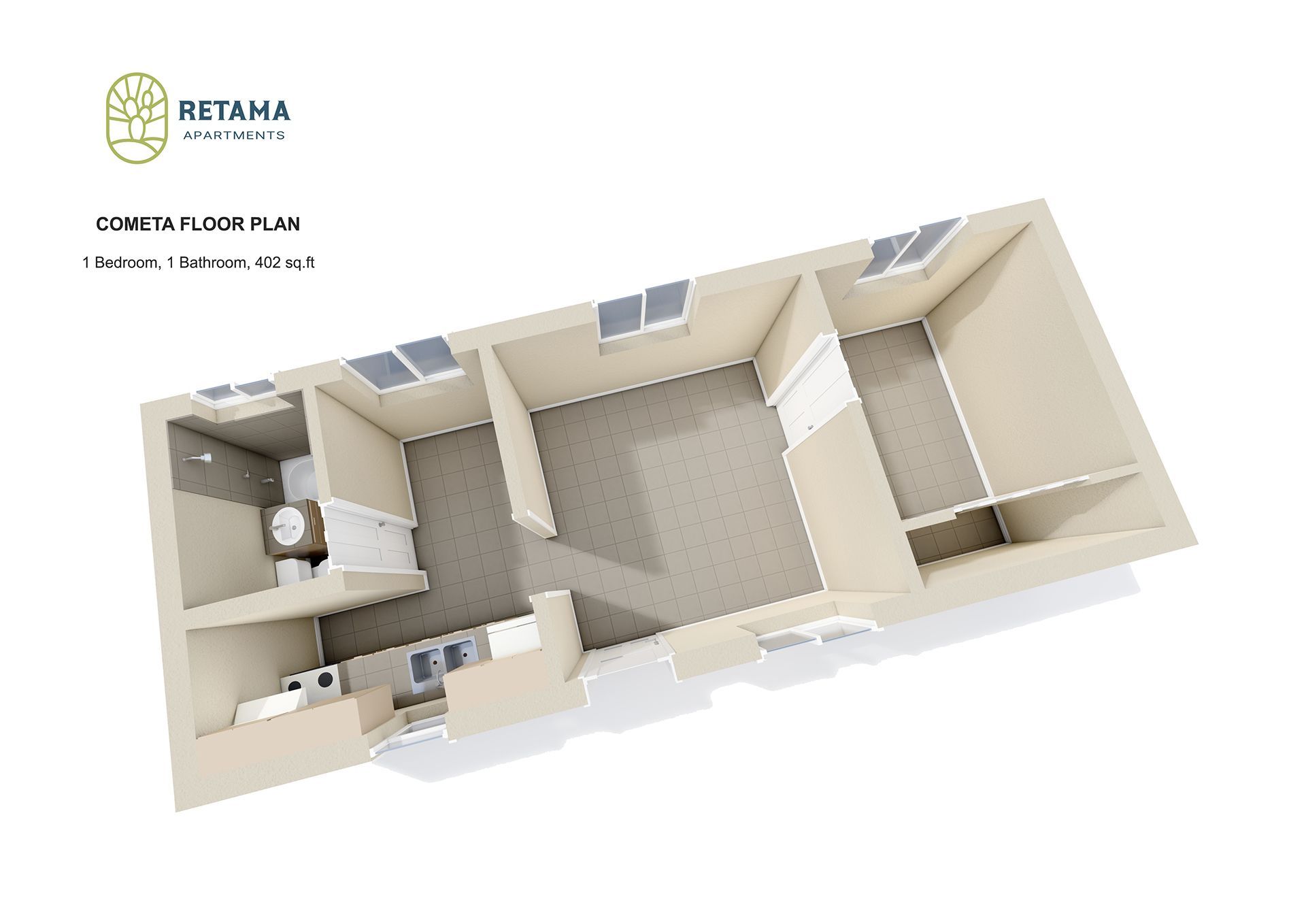 Remata Cometa Floor Plan: 1 Bed · 1 Bath · 402 Sq. FT
