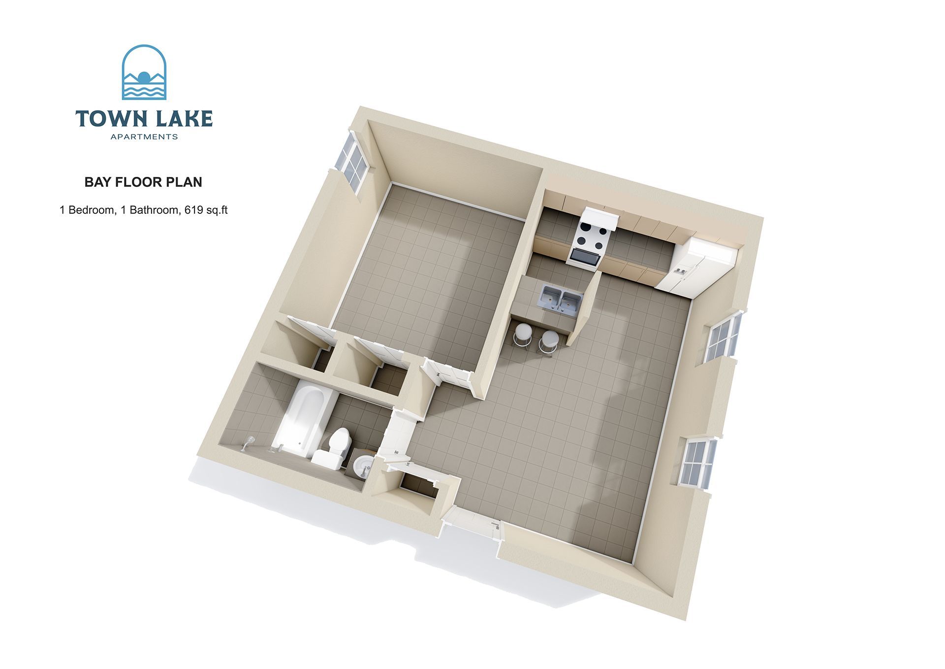 Town Lake Bsy Floor Plan: 1 Bed · 1 Bath · 619 Sq. FT