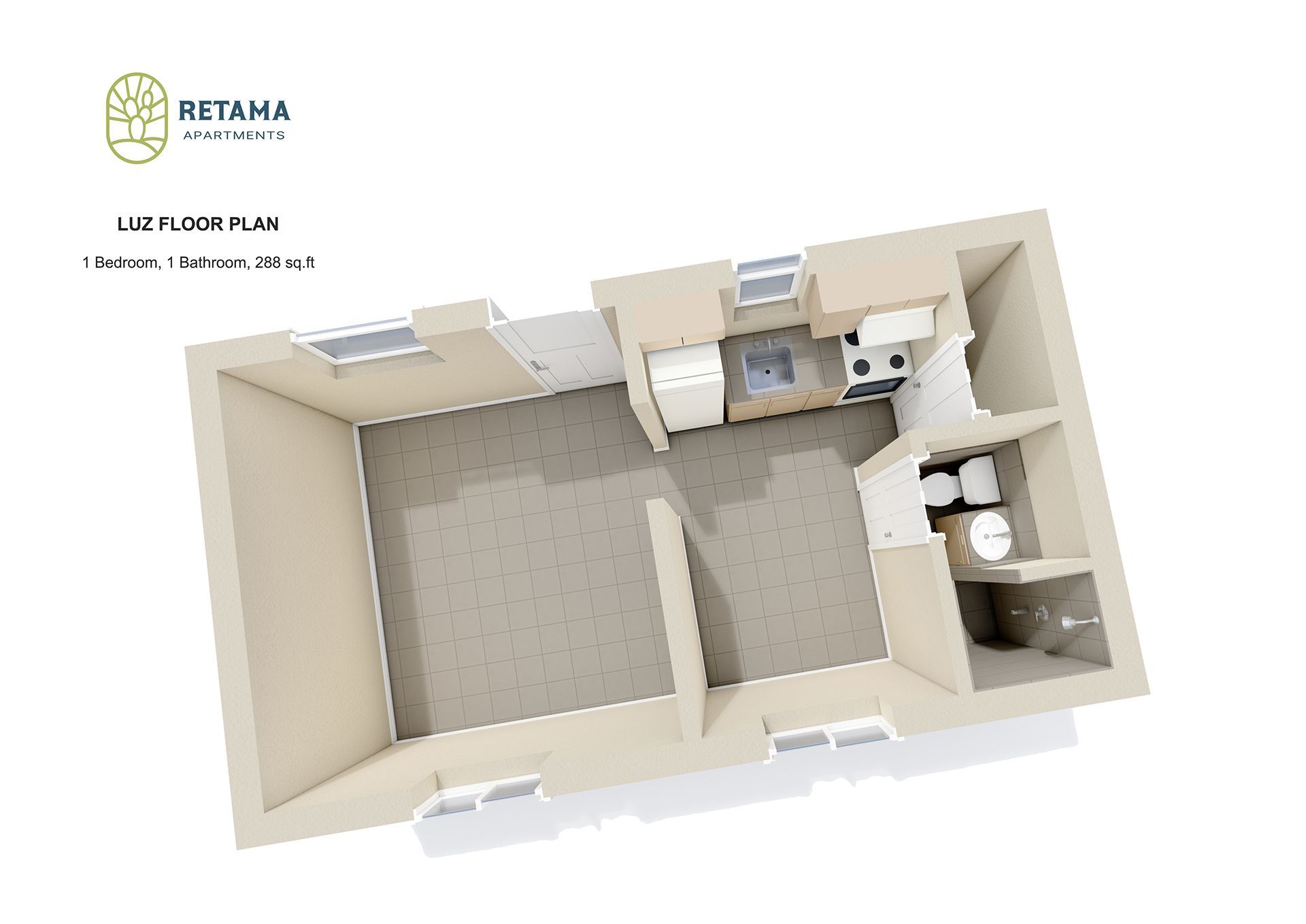 Remata Luz Floor Plan: 1 Bed · 1 Bath · 288 Sq. FT