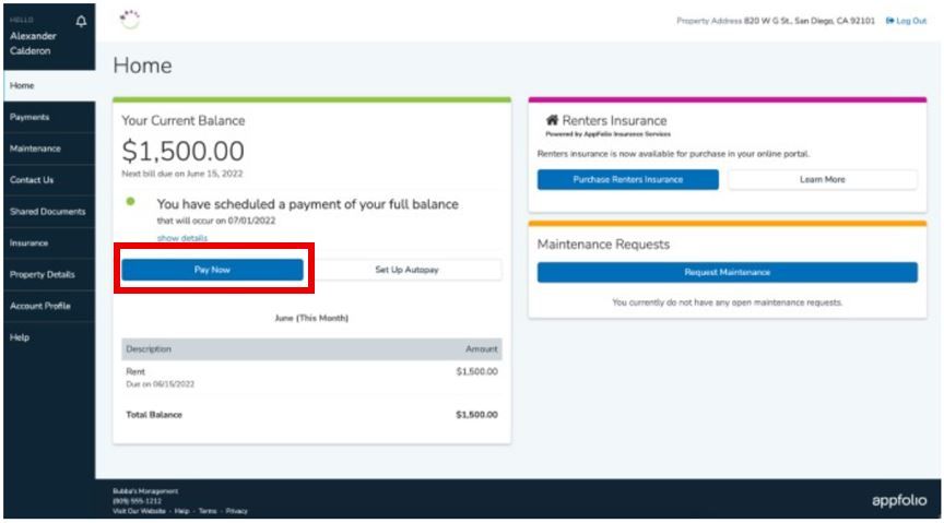 Account dashboard with balance, red-highlighted button, and side navigation menu.