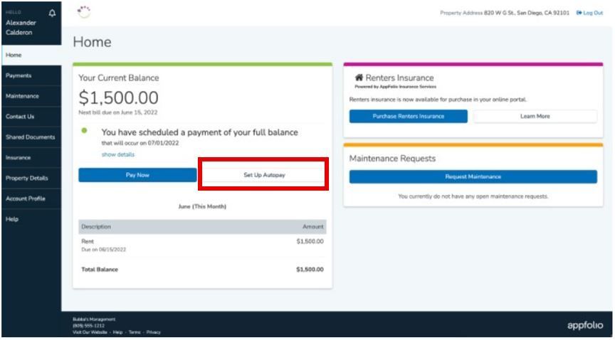 Banking dashboard with a red box highlighting the “Bill Pay” button on the Home page.