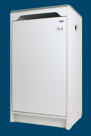 A white box with two drawers on a blue background.