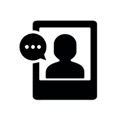 Icon of person in a booth with speech bubble