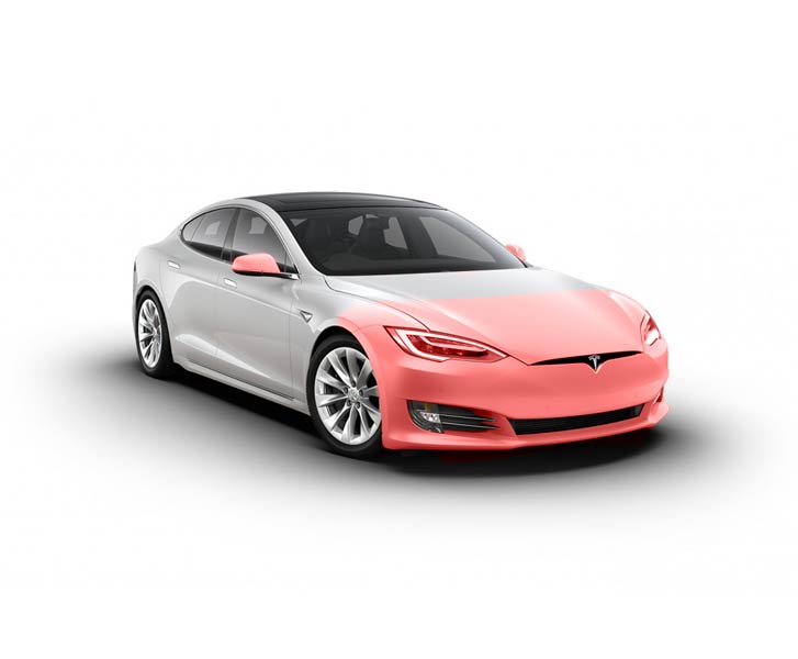 A tesla model s with a pink paint job on it.