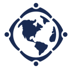A blue and white globe on a white background