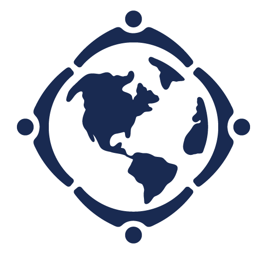 A blue and white globe on a white background