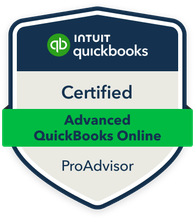 A badge that says ' certified advanced quickbooks online proadvisor ' on it