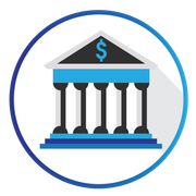An icon of a bank building with a dollar sign on the top.