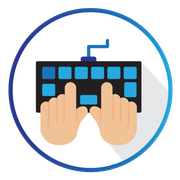 A pair of hands typing on a keyboard in a circle.