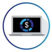 A laptop computer with a dollar sign on the screen.
