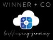 The logo for winner + co shows a cloud with a calculator inside of it.