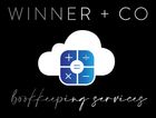 The logo for winner + co shows a cloud with a calculator inside of it.