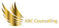 A logo for abc counselling with a gold wing on a white background.