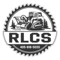Black-and-white RLCS logo with a skid steer, trees, and phone number 405-818-5020