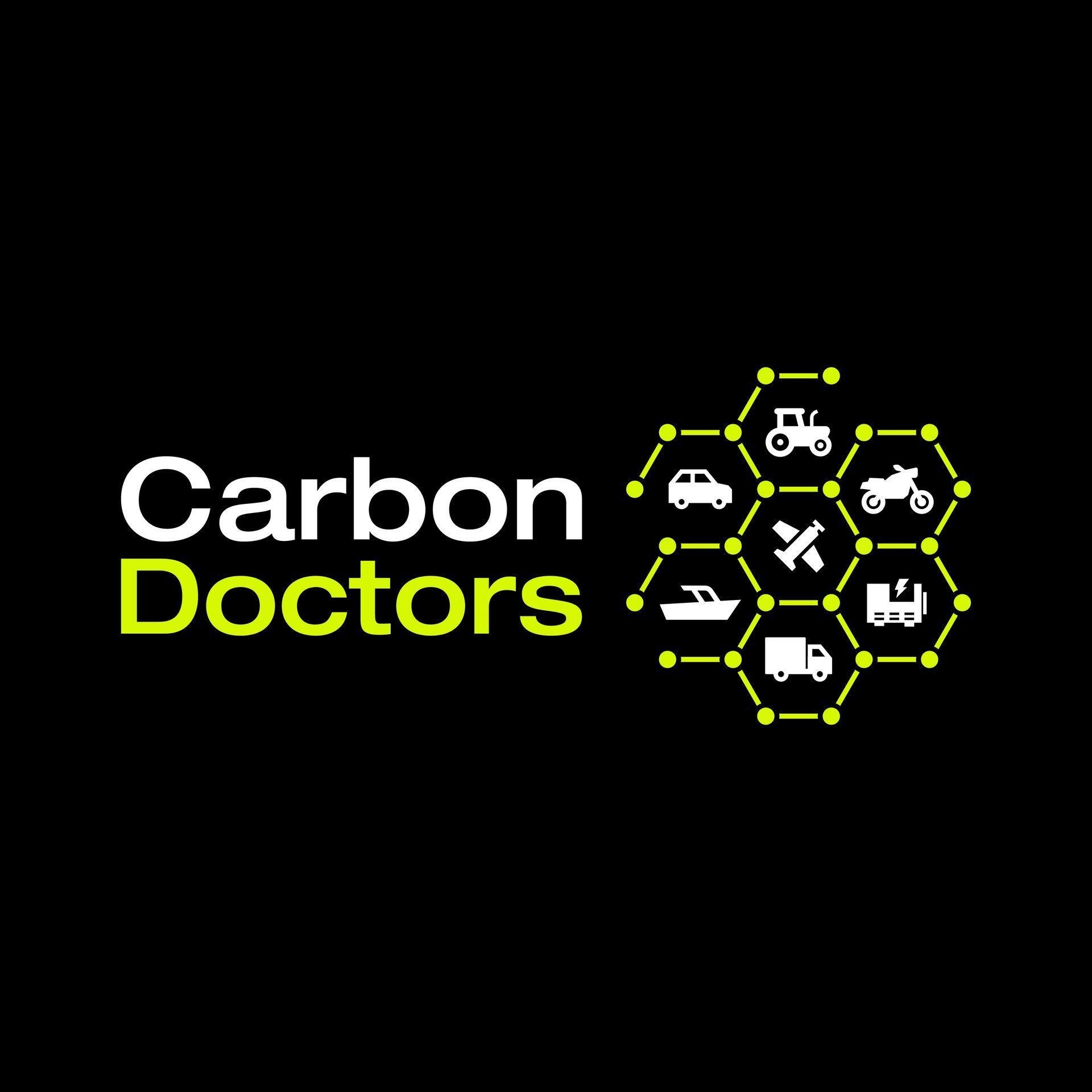 A logo for a company called carbon doctors with a black background.