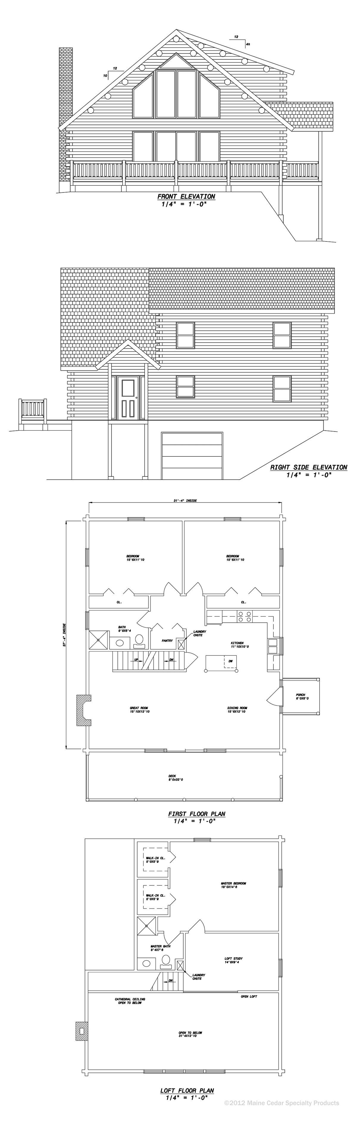 Architectural blueprint sheet with front elevation and floor plan drawings for a building