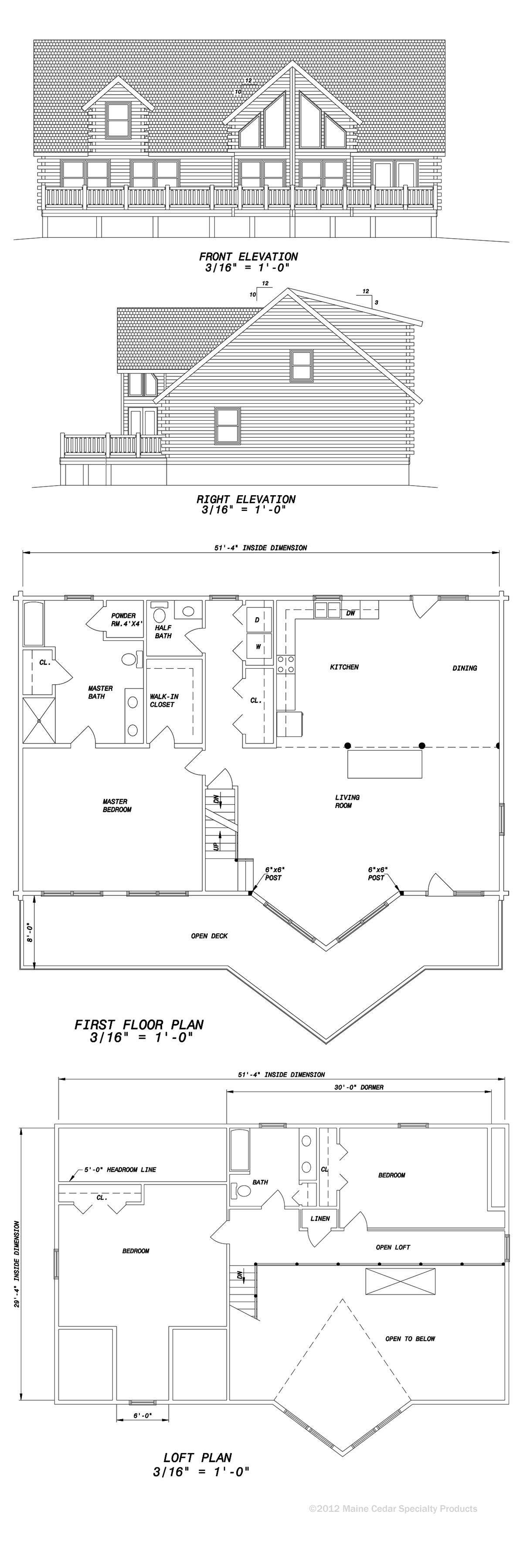 Architectural blueprint sheet with house elevations, floor plans, and layout diagrams