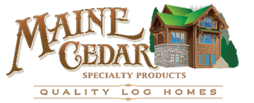 Maine Cedar Specialty Products logo with a log home illustration and the tagline &ldquo;Quality Log Homes&rdquo;