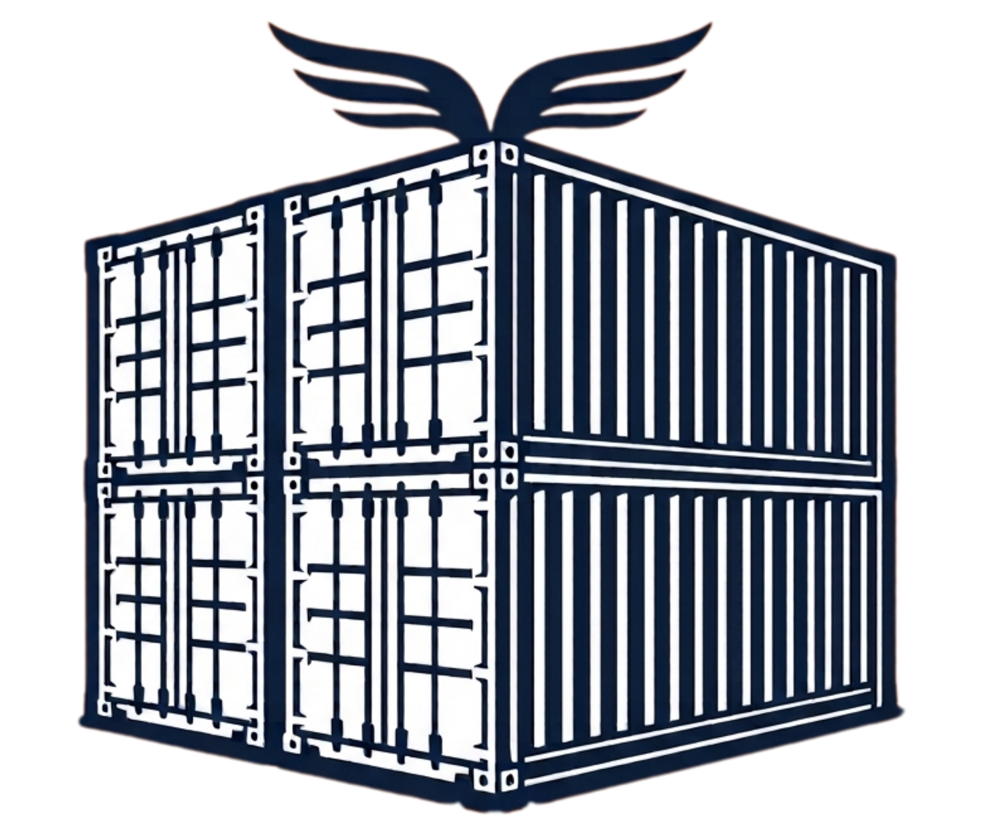 Naval-style dark blue shipping container icon with wing emblem on top