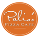 Orange circular logo for Palio’s Pizza Cafe with white script and text