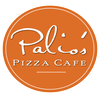 Orange circular logo for Palio’s Pizza Cafe with white script and text