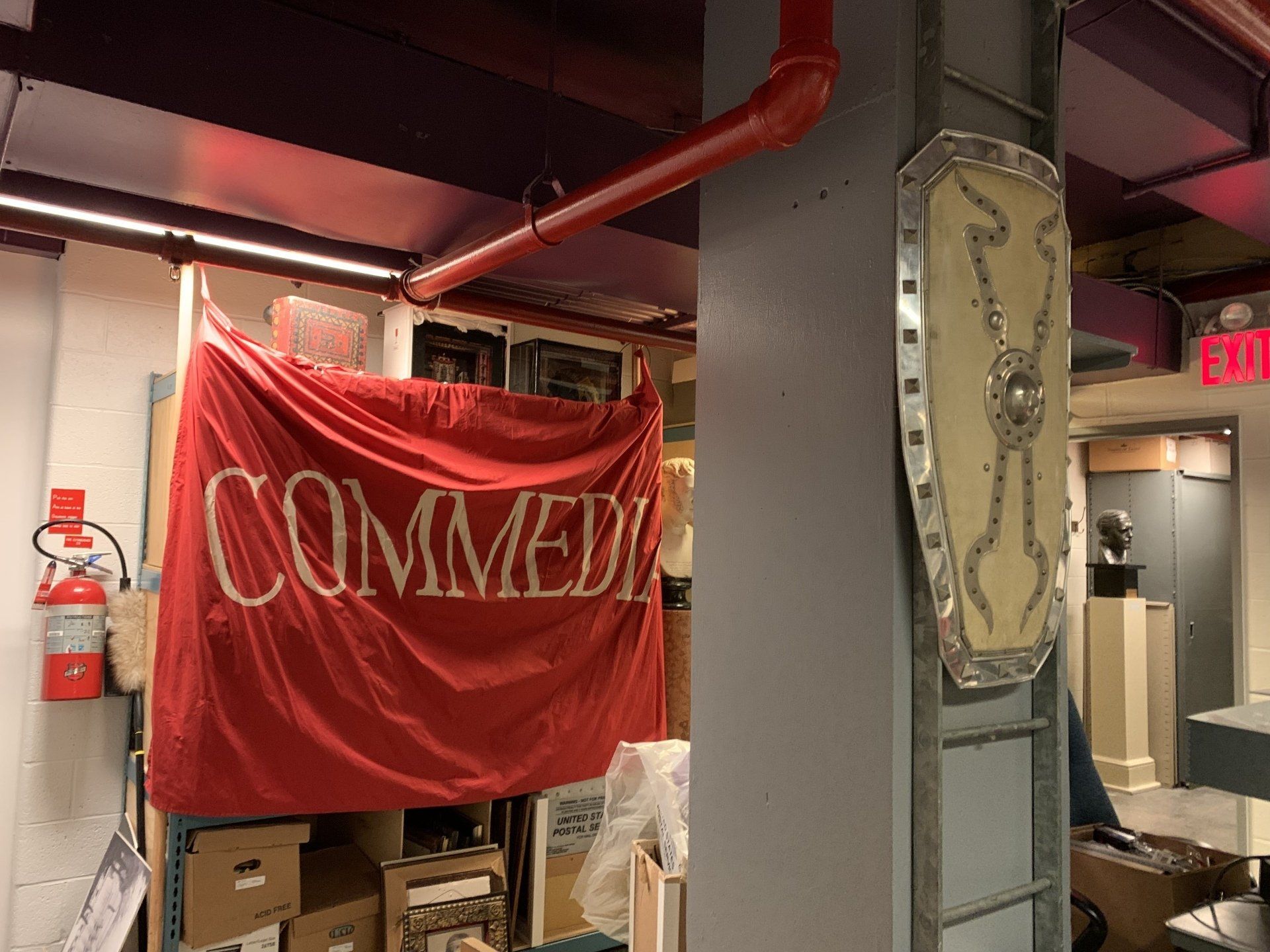 A red banner with 