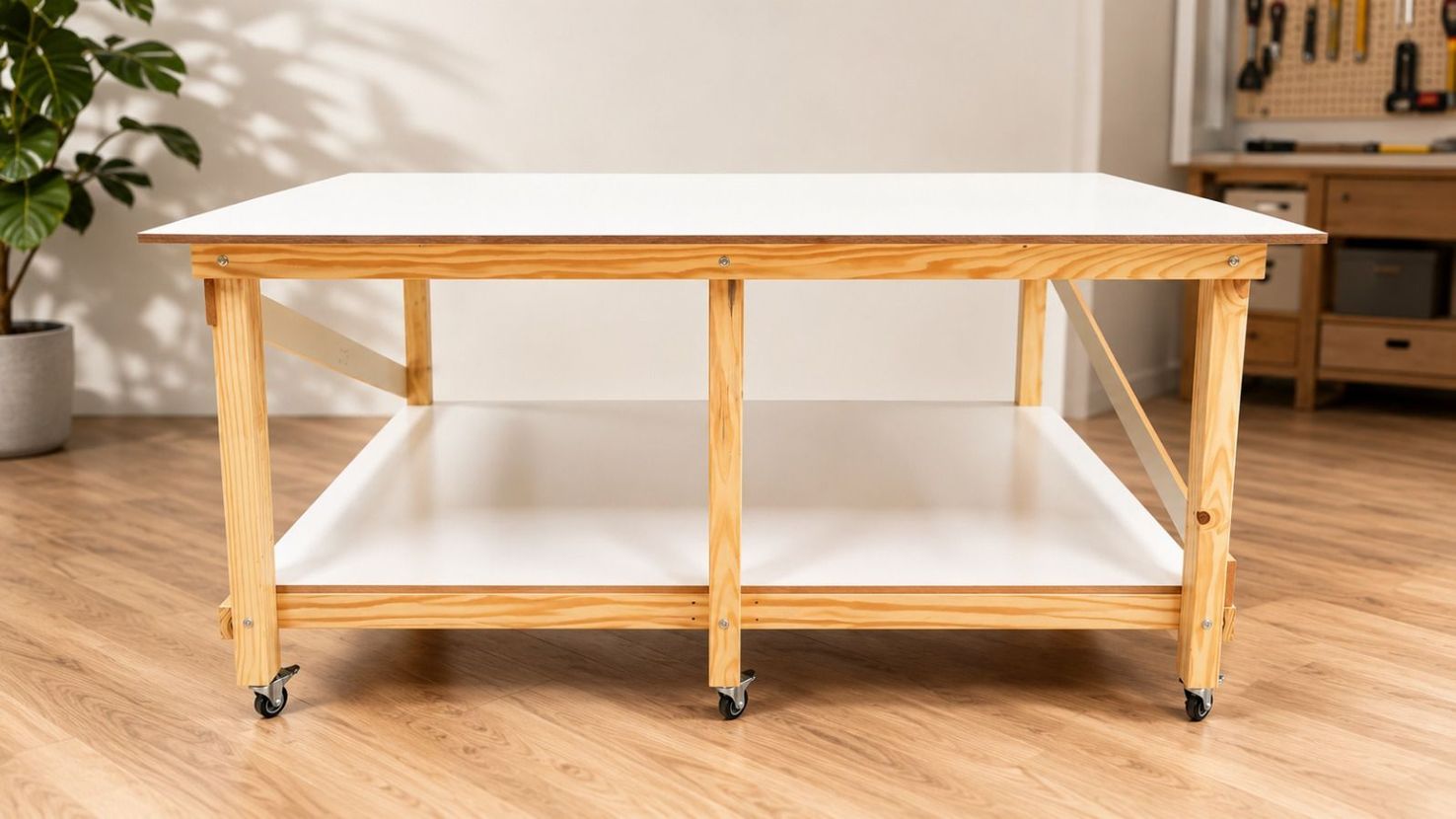 Mesa têxtil, para corte, dobra e embalagem.