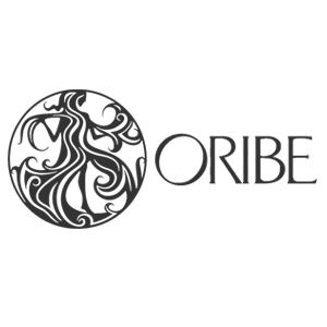 Logo in bianco e nero con un'icona circolare di una figura stilizzata dai capelli fluenti accanto al nome del marchio ORIBE.