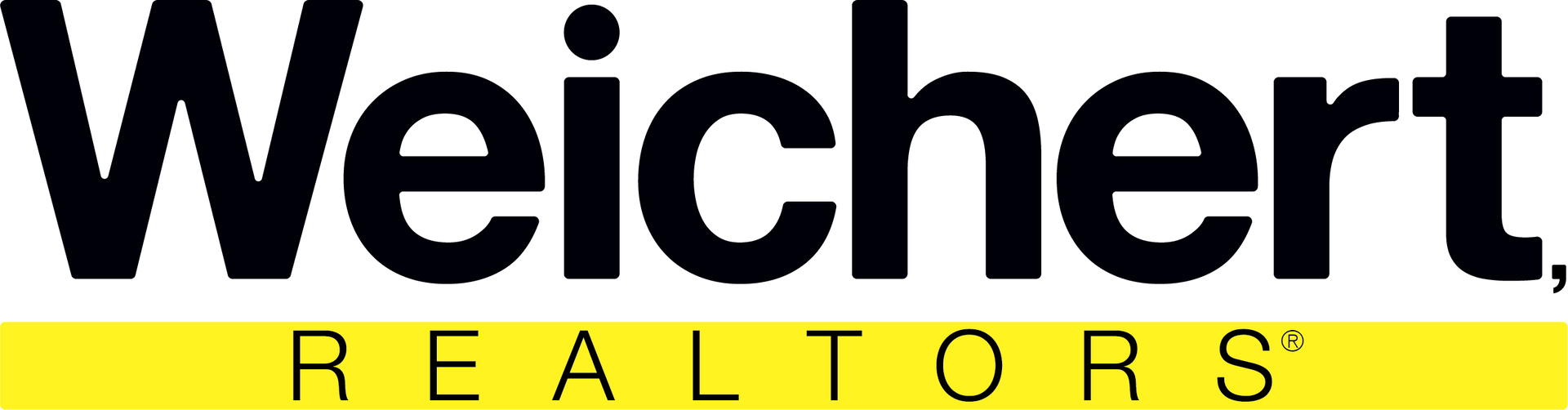 Weichert Realtors logo with black text above a yellow bar and white lettering