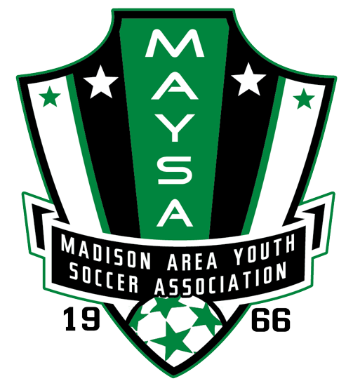 Madison Area Youth Soccer Association logo with green, black, and white shield, stars, and