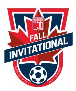 Madison SC Fall Invitational soccer tournament logo in red, white, and blue with a soccer ball