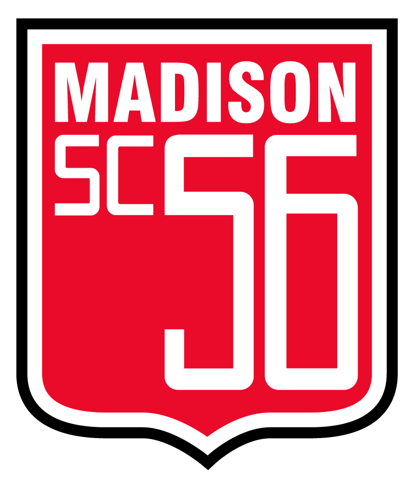 Madison SC36 red-and-white shield logo with black border