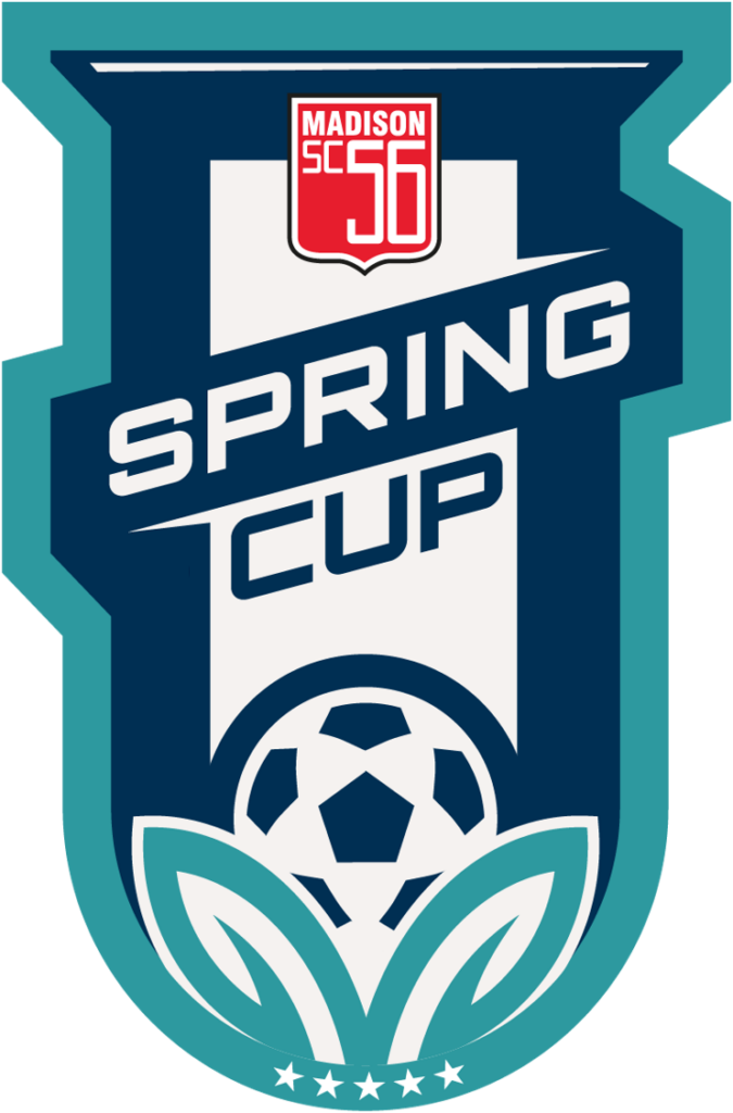 Madison SC Spring Cup soccer logo in teal and navy with a soccer ball and floral design