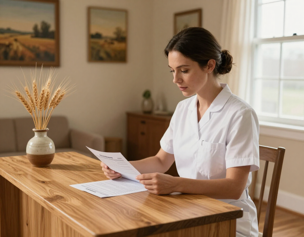 Nurse reviewing a client intake form at a consultation desk