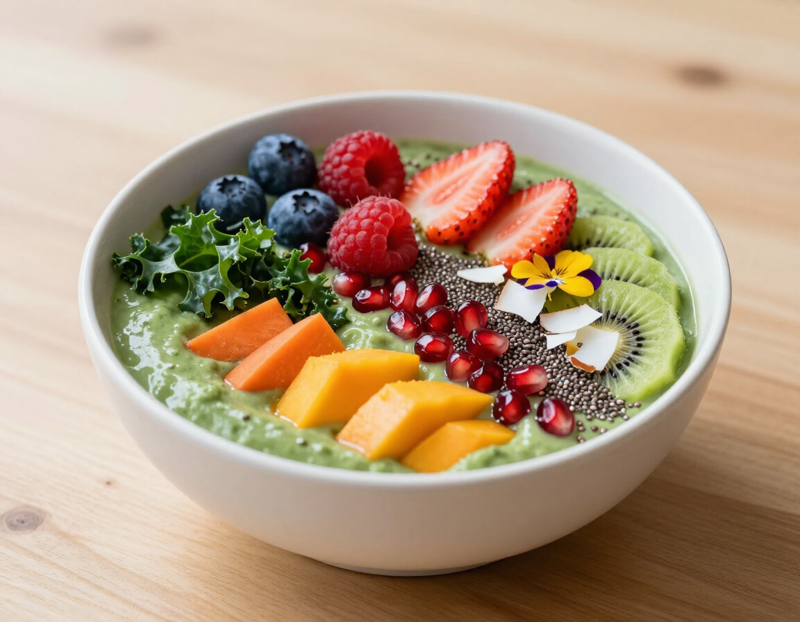 Fresh smoothie bowl with wellness ingredients