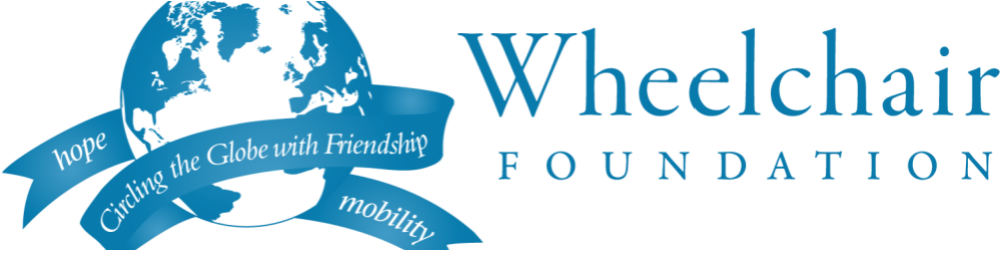 A logo for the wheelchair foundation with a globe on it