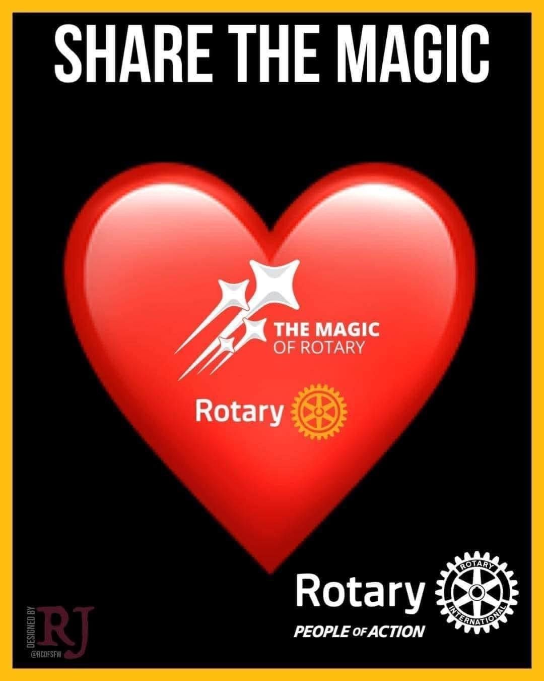 A red heart with the words share the magic on it